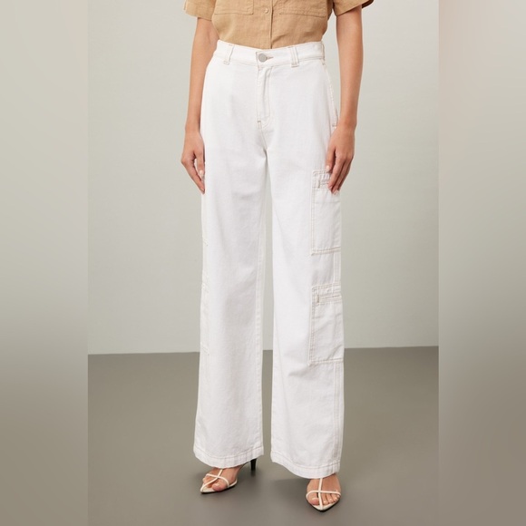 RTR HUDSON High-Rise Welt Pocket Cargo Wide Leg Jean White/Cream Women’s Size 25 - Picture 1 of 9